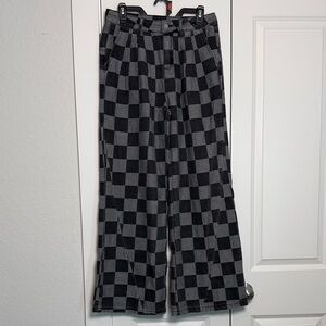 Women's Black and Gray Checkered Wide Leg Pants